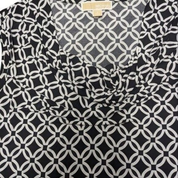 Michael Kors Black/White Geometric Cowl Neck Sleeveless Stretchy Top Women's S - Picture 2 of 10